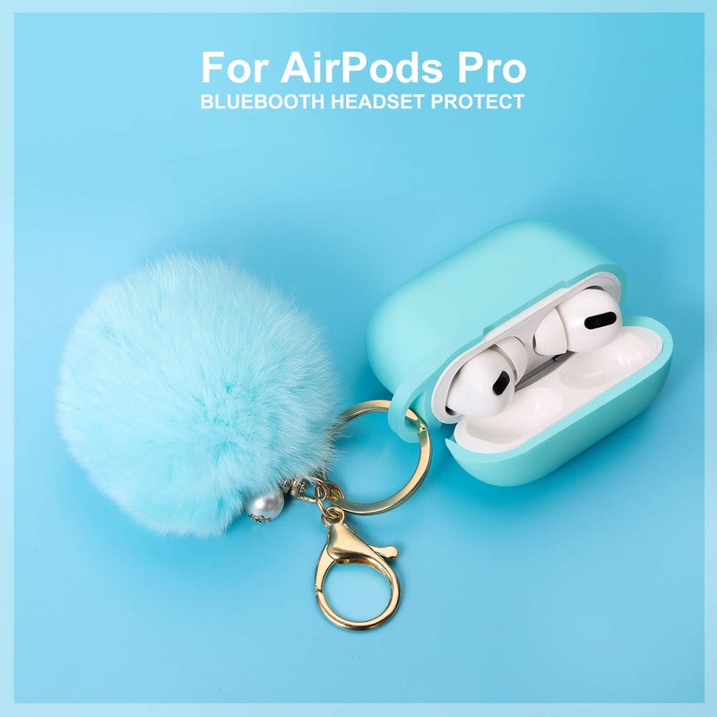 Cypher.V Protective Case Cover for Airpods Pro Charging Case, Upgraded Air Pods Silicone Case Skin with Soft Cute Ball Pom Pom Keychain Kit (A, Green) - Image 2